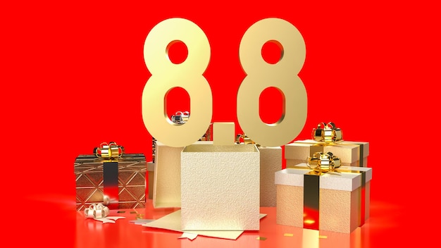 The 88 gold number and gift box for promotion concept 3d rendering