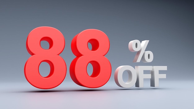 88 procent korting tekst in 3D rood 88 korting 3D tekst 88 verkoop 88 korting verkoop tekst