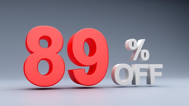 89 procent korting op tekst in 3D rood 89 korting op 3D tekst 89 korting op verkoop tekst