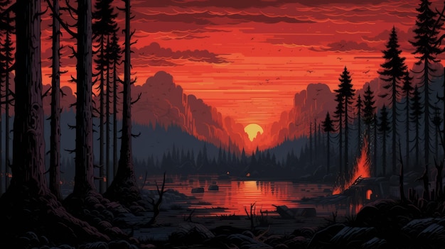 8bit Wildfire A Deconstructed Sunrise In The Woods