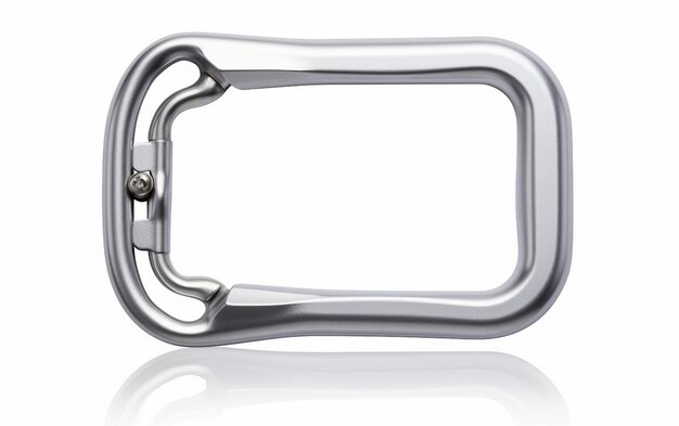 Photo 8k realistic image of steel carabiner on white background