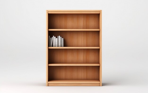 Photo 8k realistic wooden bookcase on white background