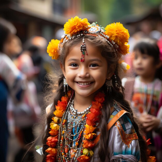 Photo 8th sept 2022 kathmandu nepal a smiling portrait of a nepalese young girl impersonating a kumari