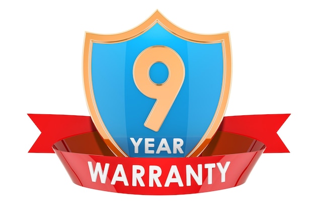 9 year warranty shield badge 3D rendering