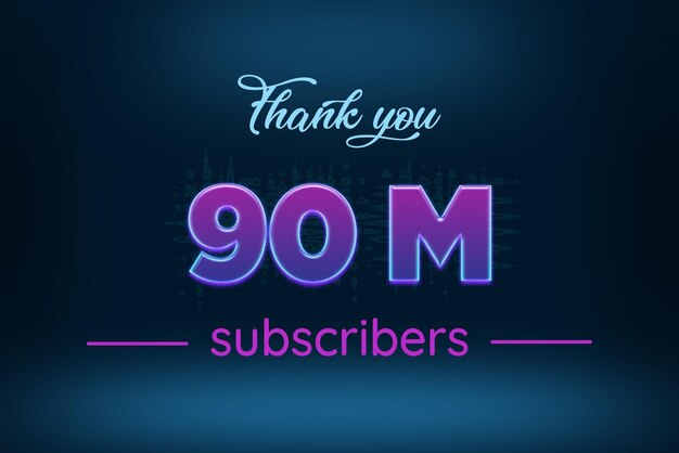 90 Million subscribers celebration greeting banner with purple glowing design