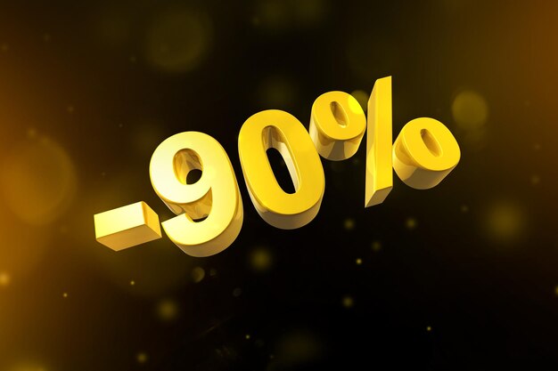 90 off discount offer 3D illustration isolated on black Promotional price rate