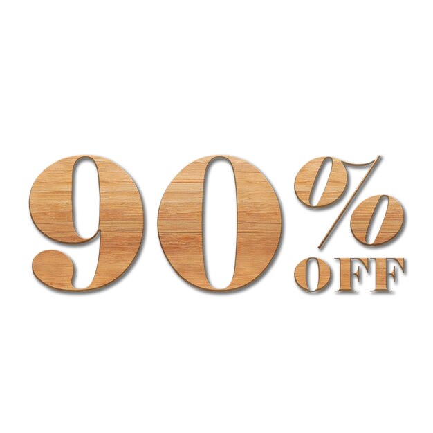 90 Percent Discount Offers Tag with Oak Wood Style Design