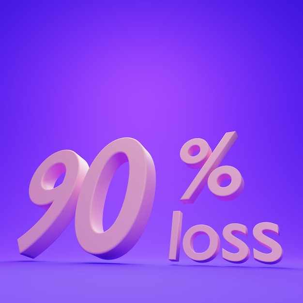 90 percent Loss on purple background 3d render illustration Discount ninety percent concept