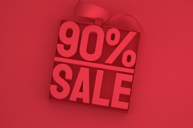 90% sale 3D tag in box with ribbon and bow on red