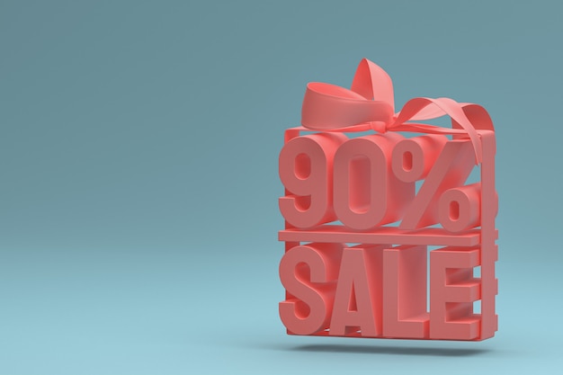 90% sale in box with ribbon and bow on blue banner