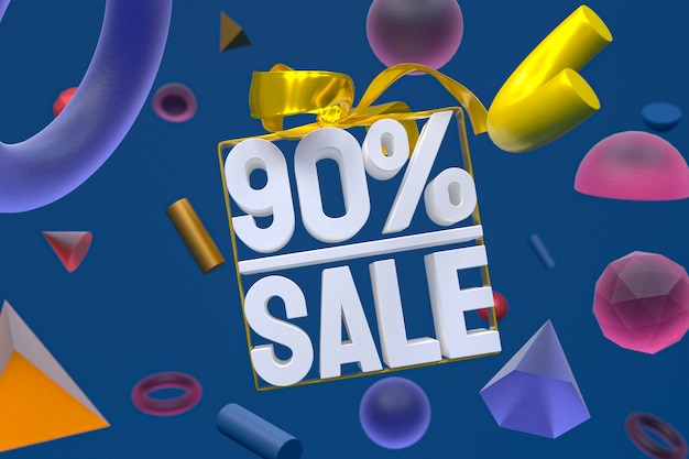 90% sale with bow and ribbon 3d design on abstract geometry banner