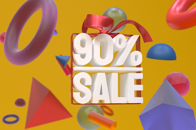 90% sale with bow and ribbon 3d design on abstract geometry