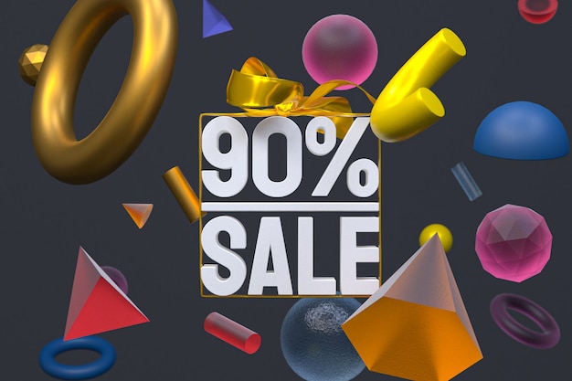 90% sale with bow and ribbon 3d design on abstract geometry