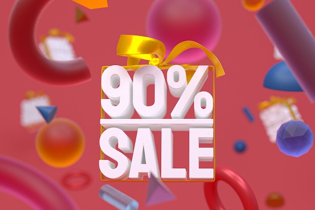 Photo 90% sale with bow and ribbon 3d design on abstract geometry