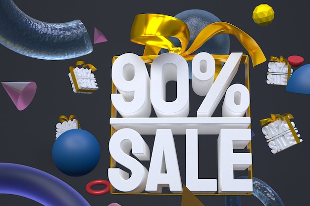 90% sale with bow and ribbon 3d design on abstract geometry