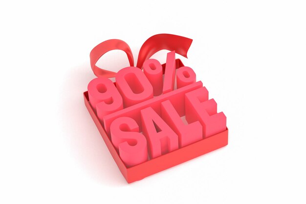 90% sale with bow and ribbon 3d design on empty background