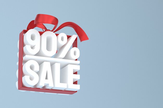 90% sale with bow and ribbon 3d design on empty background