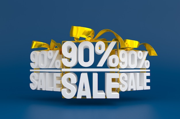 90% sale with bow and ribbon 3d design on empty background