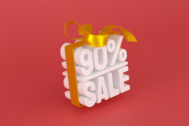 90% sale with bow and ribbon 3d design on empty background