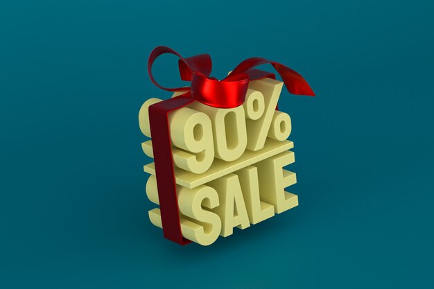 90% sale with bow and ribbon 3d design on empty background