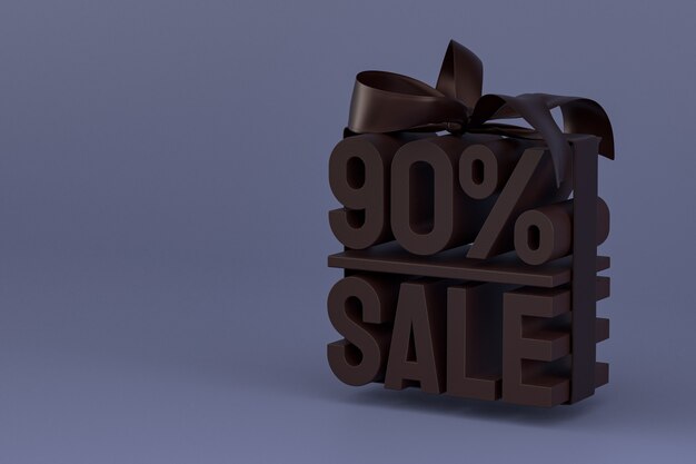 90% sale with bow and ribbon 3d design on empty background