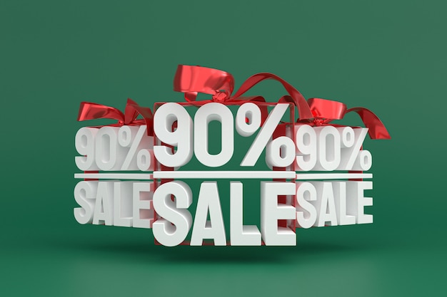 90% sale with bow and ribbon 3d design on empty background