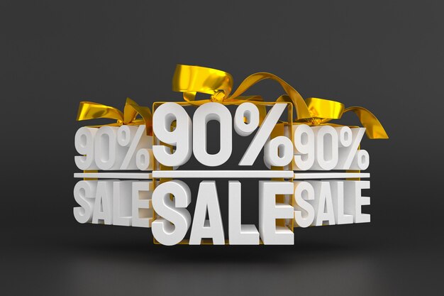 90% sale with bow and ribbon 3d design on empty background