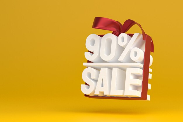 90% sale with bow and ribbon 3d design on empty background