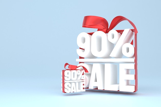 90% sale with bow and ribbon 3d design on empty background