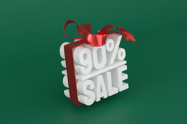 90% sale with bow and ribbon 3d design on empty background