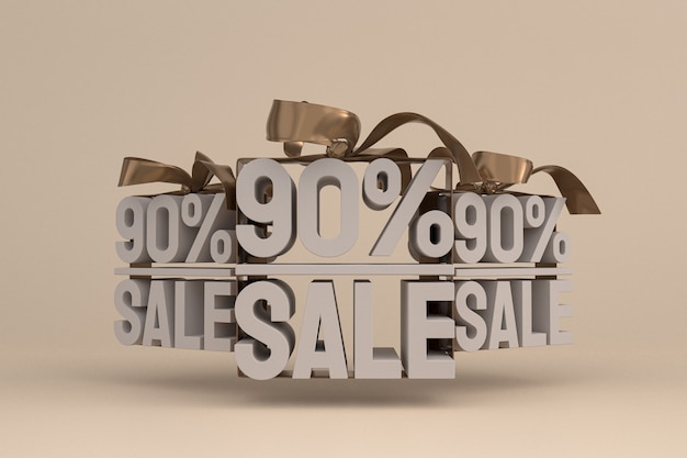 90% sale with bow and ribbon 3d design on empty banner