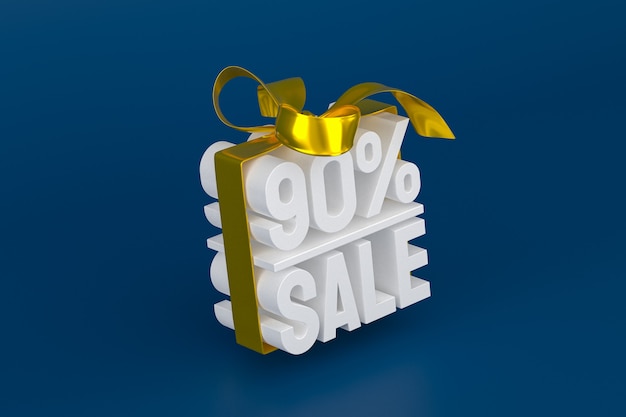 90% sale with bow and ribbon 3d design on empty banner