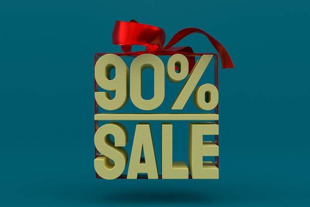 90% sale with bow and ribbon 3d design on empty banner