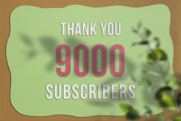 9000 subscribers celebration greeting banner with paper design