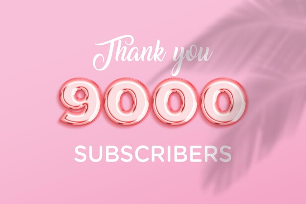 9000 subscribers celebration greeting banner with rose gold design