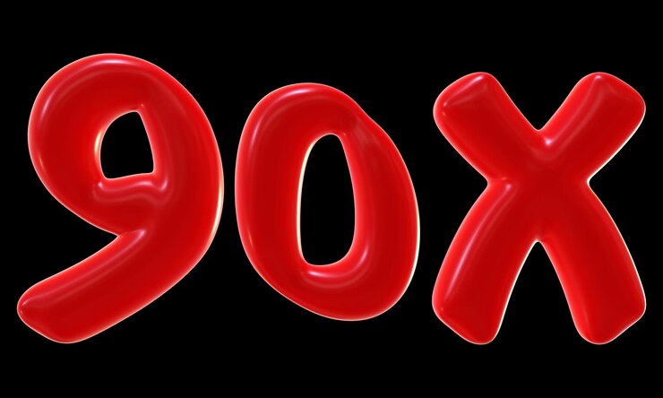 90x с красным цветом изолированным на черном фоне для двойной и бонусной концепции