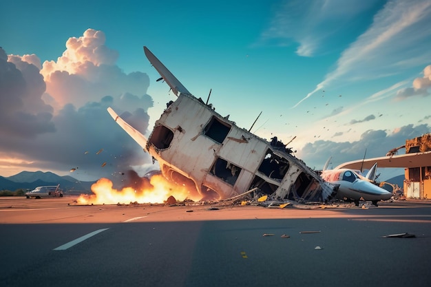 Photo 911 plane crash into building crash explosion disaster wallpaper background illustration