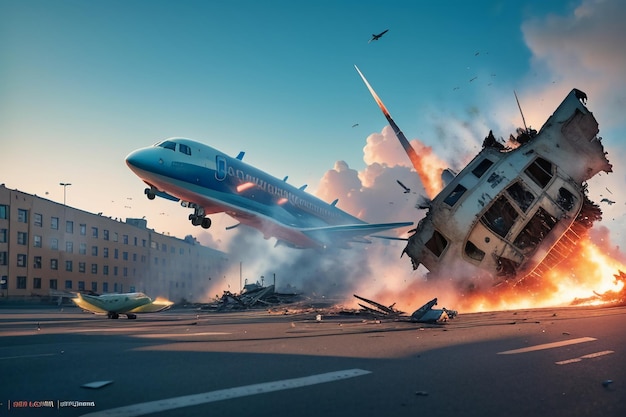 Photo 911 plane crash into building crash explosion disaster wallpaper background illustration