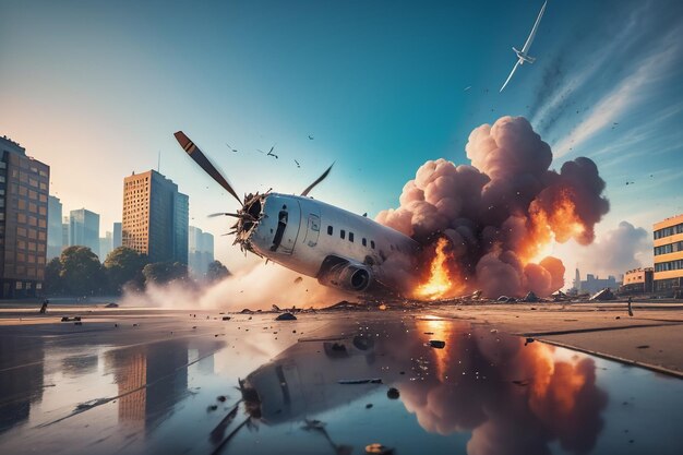 Photo 911 plane crash into building crash explosion disaster wallpaper background illustration