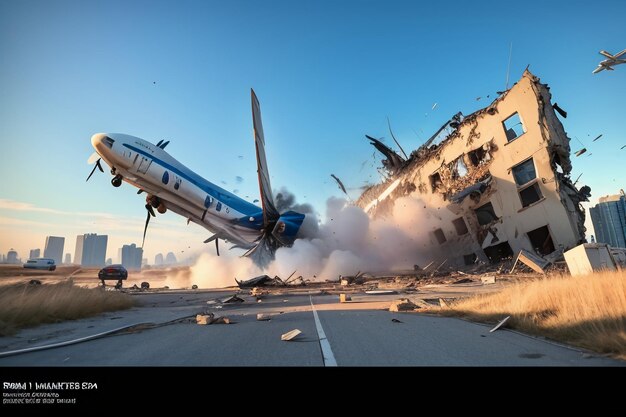 Photo 911 plane crash into building crash explosion disaster wallpaper background illustration