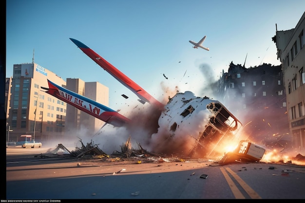 Photo 911 plane crash into building crash explosion disaster wallpaper background illustration