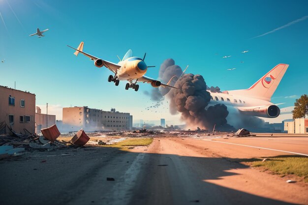 Photo 911 plane crash into building crash explosion disaster wallpaper background illustration