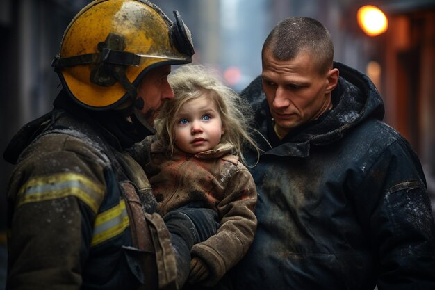 Фото Спасательная служба 911 аварийных служб пожарные спасают детей и взрослых из обрушившегося здания