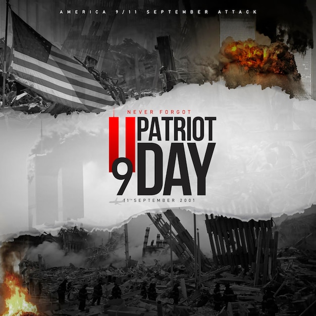 911 We will NEVER forget Patriot day USA National Day of Remembrance United States typography bac