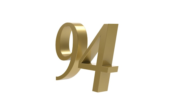 94 gold number digit metal 3d render illustration