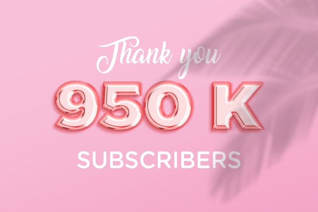 950 K subscribers celebration greeting banner with rose gold design