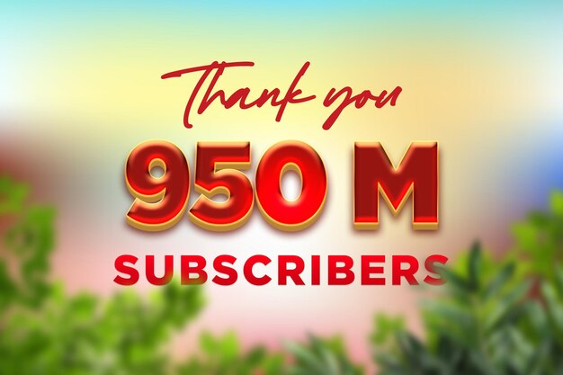 950 Million subscribers celebration greeting banner with fruity red candy design