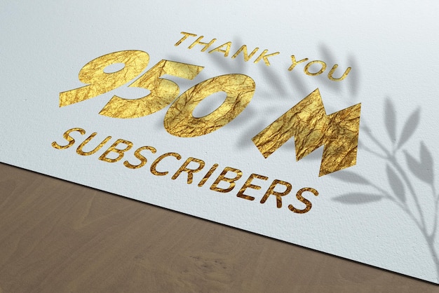 950 Million subscribers celebration greeting banner with Golden Paper design