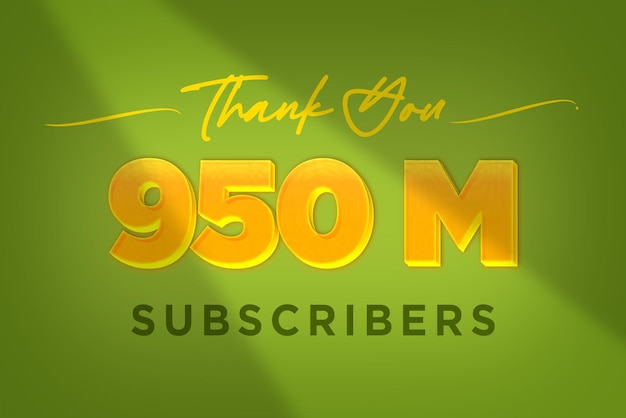 950 Million subscribers celebration greeting banner with Yellow design
