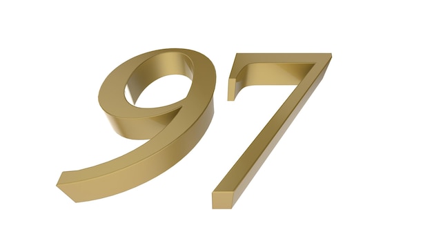 97 gouden nummer cijfer metaal 3d render illustratie